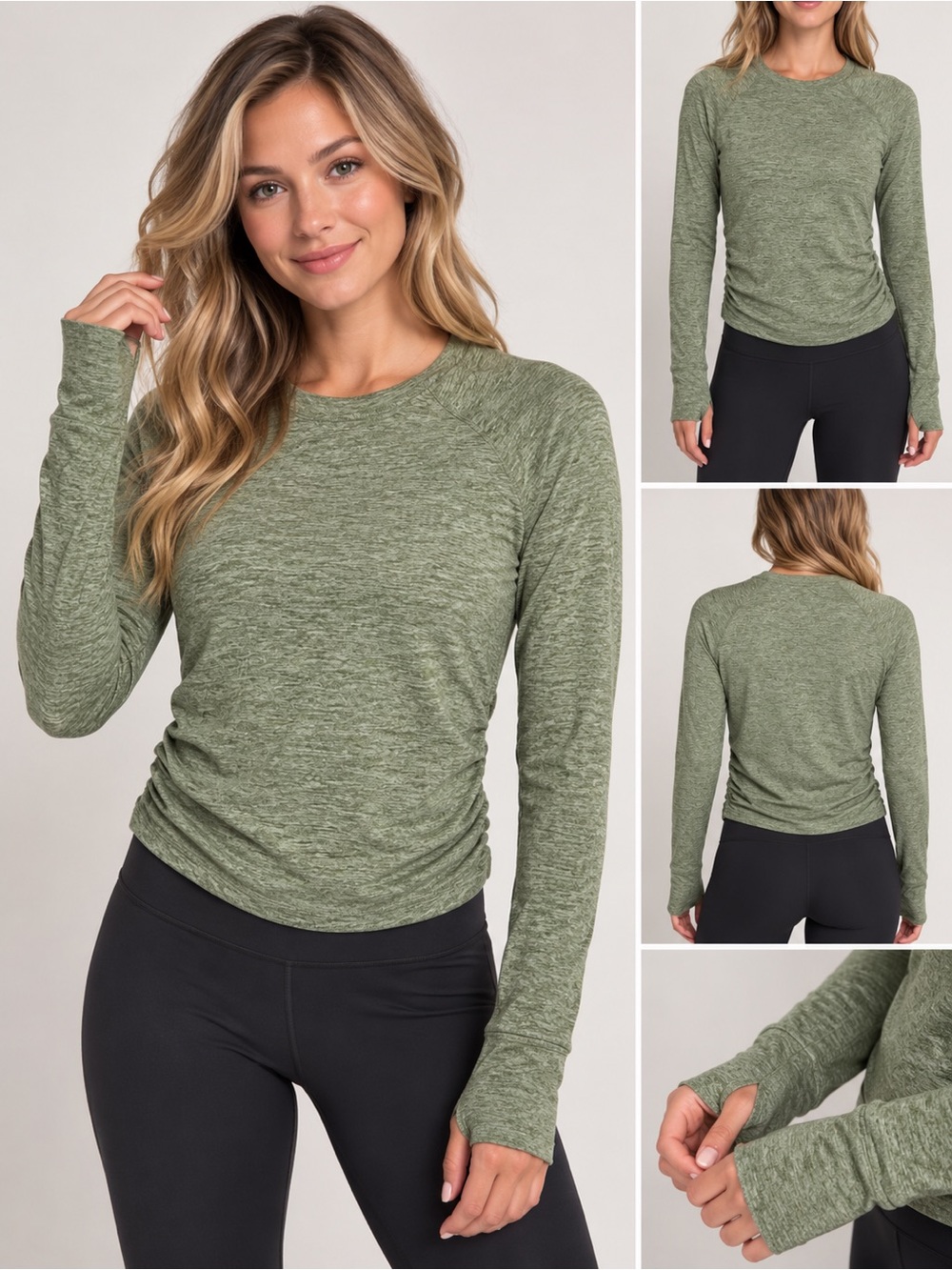 OFFLINE by Aerie Women’s Small Heathered Sage Green Long Sleeve Active Top